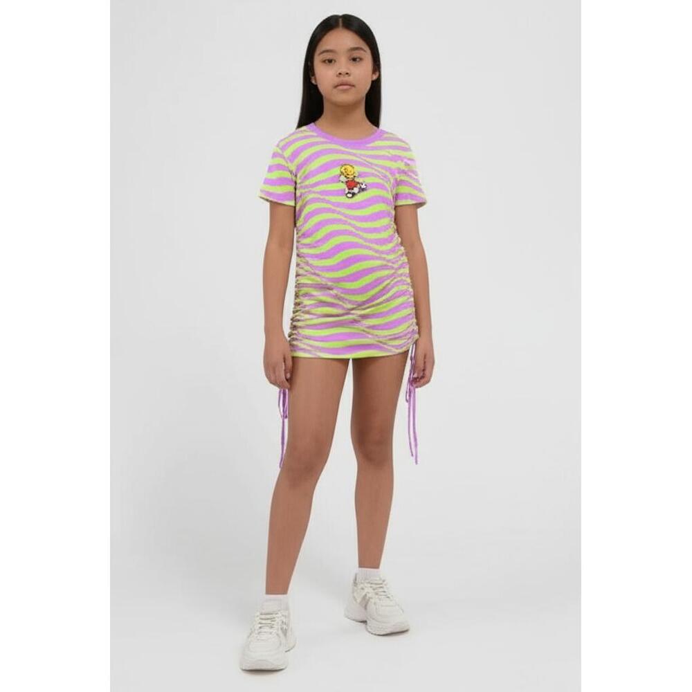 The Simpsons Short Sleeve T-Shirt Girls Purple Yellow Wavy Ruched Graphic Y2K Tr
